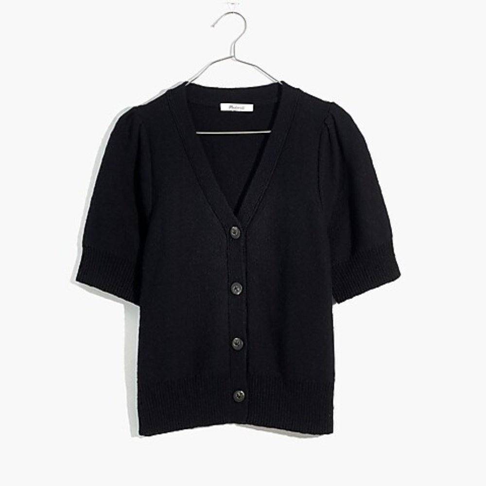 Madewell Black Short-Sleeve Knit Cardigan Sweater - Picture 1 of 7